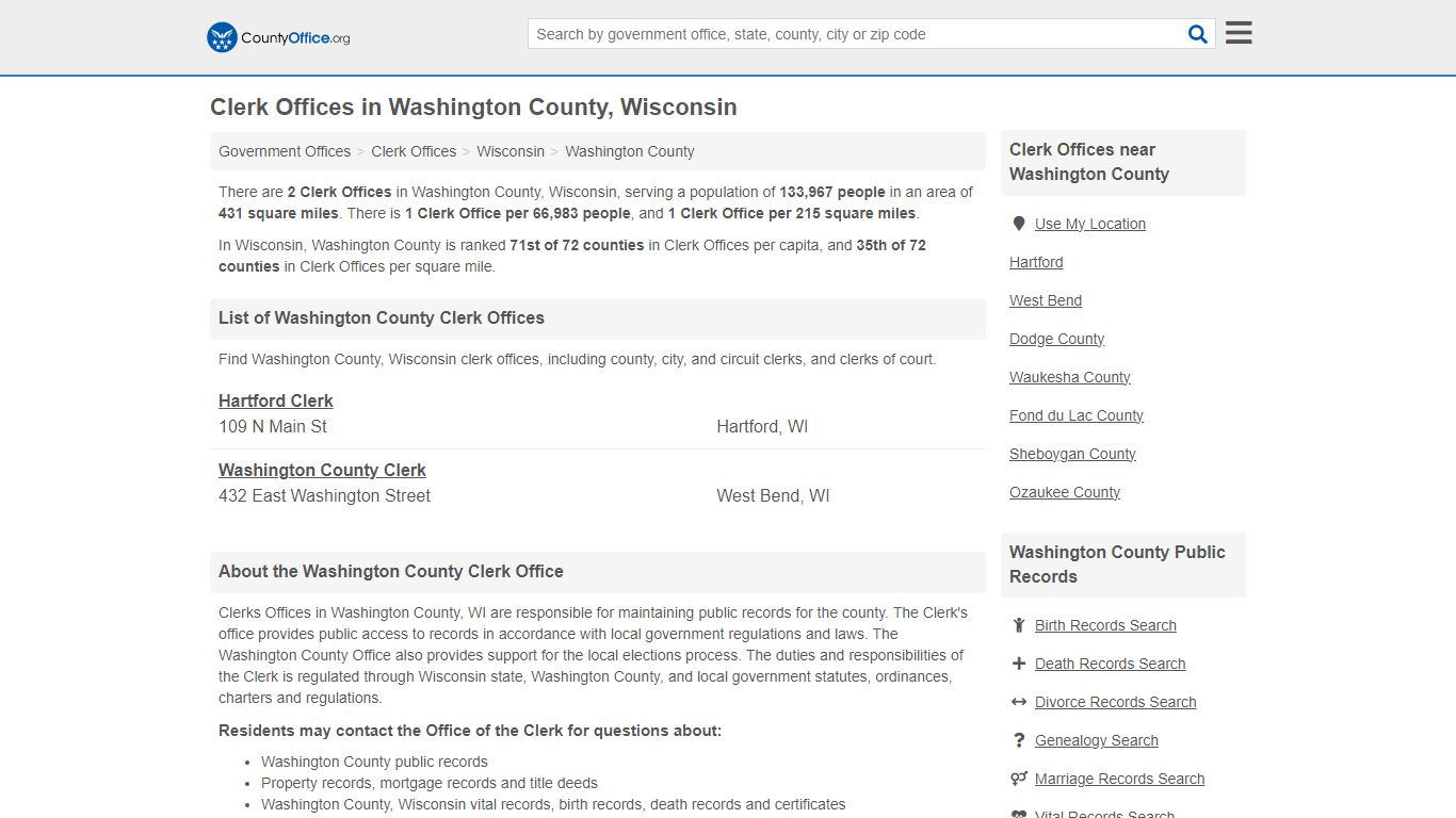 Clerk Offices - Washington County, WI (County & Court Records)